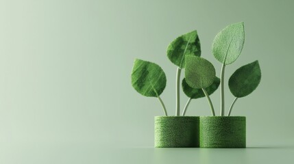 Two green potted plants with vibrant leaves on a soft, muted background, creating a fresh and calming atmosphere.