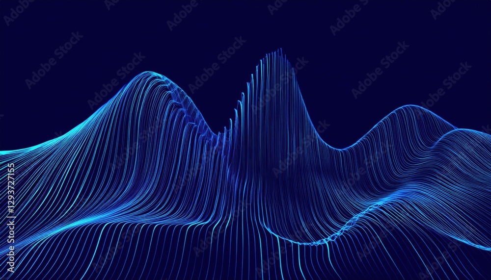 Aufkleber abstract blue digital wave patterns forming fluid lines with 3d topographic effect, futuristic design for tech visuals