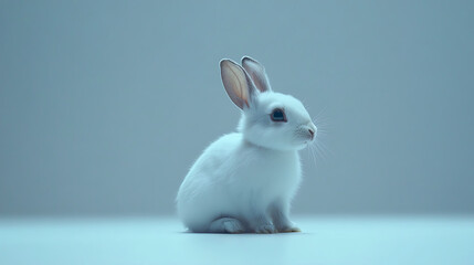 A white rabbit is sitting on a white surface
