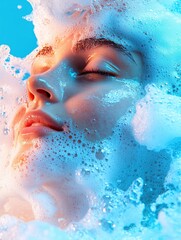 Serene Spa: European Woman with Foam, Soft Lighting
