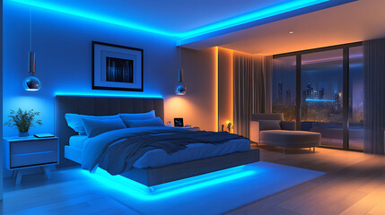 A bedroom with a bed, nightstand, and chair