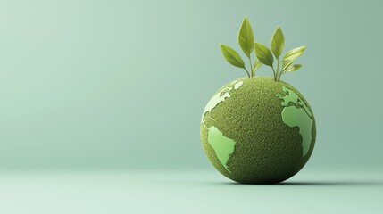 A green globe with sprouting leaves symbolizes environmental sustainability and the importance of preserving our planet.