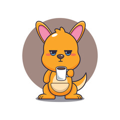 Kangaroo cartoon vector illustration is tired and sleepy holding coffee.
