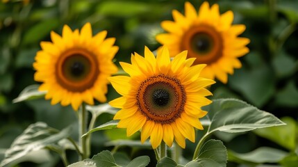Fototapeta premium Golden sunflower field with dappled sunlight, bright and cheerful scenery.