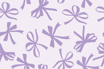 Seamless pattern of purple bows in flat style. Satin ribbon bows for Christmas presents, gift cards and luxury packaging. Vector 