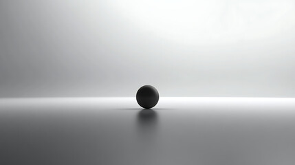 A black ball is sitting on a grey surface