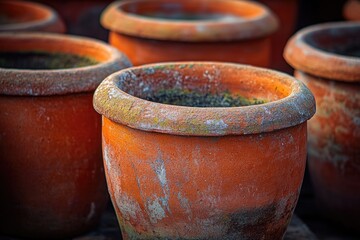 Fototapeta premium A collection of clay pots from different angles and shapes