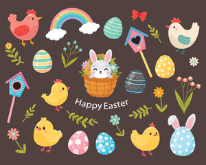 Easter illustration set. Easter traditions. Symbols of spring. Vector illustration in flat style.