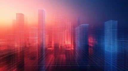 Obraz premium Futuristic city skyline, digital art, architecture, vibrant colors, graphic design, graphic overlay, abstract cityscape, illustration