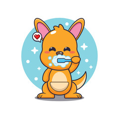 Kangaroo cartoon vector illustration brushing teeth.