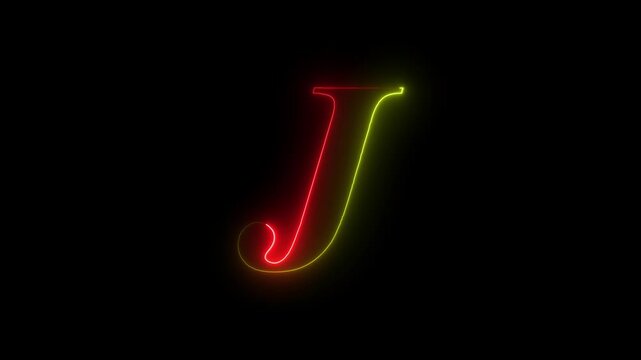 abstract glowing neon light Educational concept with neon letter J. Neon text icon animation. Glowing neon alphabet J icon. Animated neon letter J. 