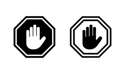 Stop icon logo design. stop road sign. hand stop sign and symbol. Do not enter stop red sign with hand