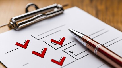 Checklist clipboard with pen showing tasks completed.