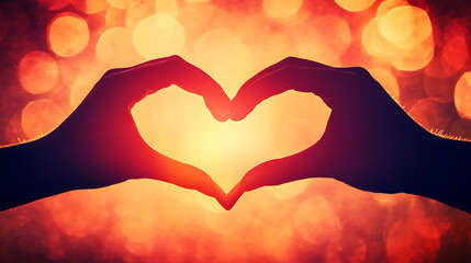 Fototapeta premium A heart made of two hands is shown in a blurry, colorful background