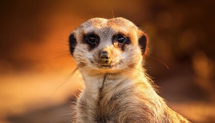 Vigilant Meerkat in High African Savannah Grasslands, Showcasing the Deserts Subtle Colors and Textures, Caught in a Moment of Intense Focus.