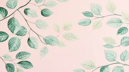 Serene Watercolor Leaves on Pink Background: A Botanical Delight