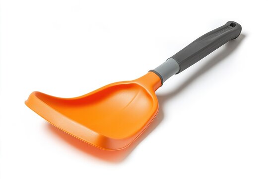 An orange and gray snow Shovel with an open....