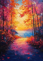 Acrylic oil painting of nature landscape