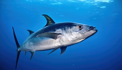 Portrait of a Jack near Socorro Island, Baja California A Majestic Marine Life Encounter at Revillagigedo Islands, Showcasing Vivid Ocean Hues and Rocky Coastlines Texture in the Pacific Ocean.