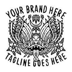 Obraz premium Tshirt design illustration pre-made clothing tattoo modern traditional bat skull devil flower chain diamond