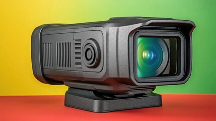 Action camera, studio shot, colorful background, product photography, advertising