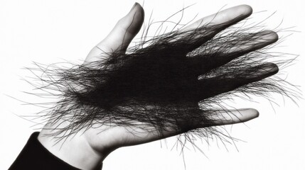 Fototapeta premium Hand holding shed hair against white, hair loss concept (1)
