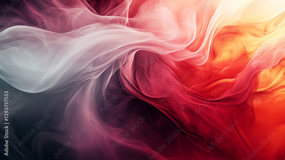 Poster abstract red and white swirling smoke, creating a dynamic and fluid motion, with soft blending trans