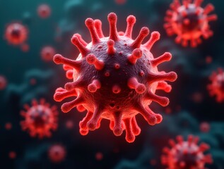 Glowing Red Virus Particle Representing Microbial Infection Threat