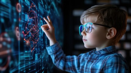 AI-enhanced personalized learning experience, holographic teacher explaining complex subjects, futuristic school concept