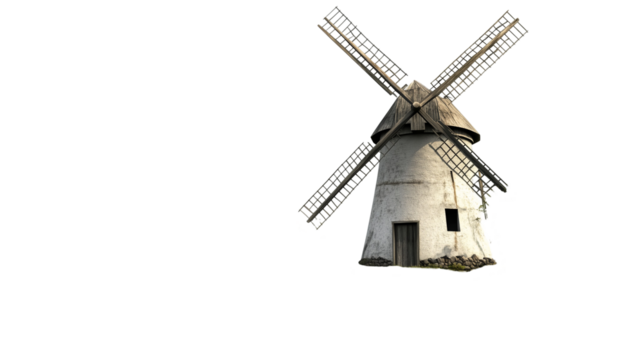 Old Vintage Windmill Rural Landscape Design farm grey dark isolated on transparent background
