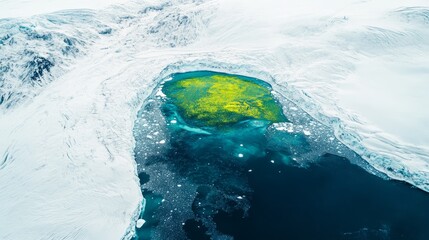 Fototapeta premium Green Algae Blooms on Greenland Glacier 