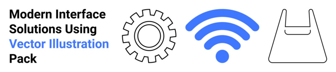 Gear for mechanics, wireless symbol for wireless connectivity, shopping bag for commerce. Ideal for technology, connectivity, e-commerce, digital solutions, industrial tools, retail marketing