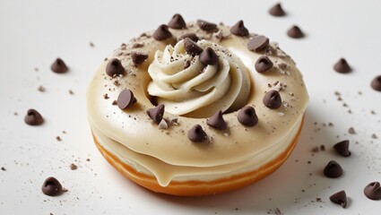 Fototapeta premium Giant Donut with Vanilla Frosting and Chocolate Chips – Realistic Food Photography