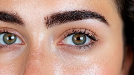 Obraz premium Glamorous woman with dramatic fake eyelashes and flawless makeup radiating confidence in a charming pose