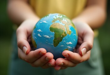 Earth day, globe in hands, save the planet