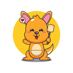 Kangaroo cartoon vector illustration eating marshmallow.