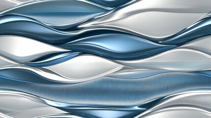 Obraz premium Seamless Sci-Fi Inspired Metallic Background with Titanium Waves and Iridescent Reflections in Blue and Silver. 