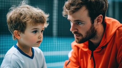 Badminton coach guiding a young athlete, professional training session, strategic game planning, sports mentorship