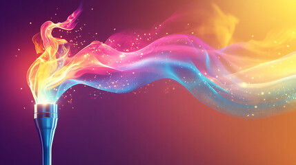 Obraz premium Colorful smoke swirl with sparkles emanating from a torch symbolizing creativity, inspiration, and energy, abstract fantasy light effect