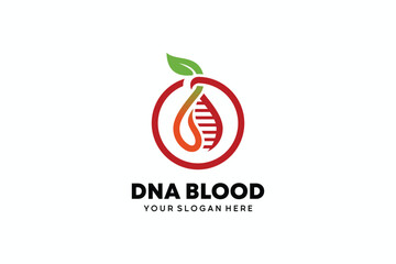 DNA logo design with a combination of blood drop icons in a circle symbol