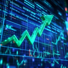 Rising stock market graph with financial data