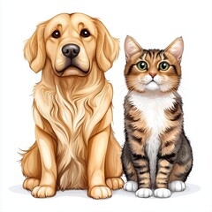 Fototapeta premium Playful cat and dog engaging in a fun game of chase through a colorful flower garden on a bright sunny day outside
