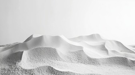 Obraz premium Elegant and flowing sand dune with light beige ripples on a white background, creating an abstract minimalist image. Simple yet dynamic natural forms in a serene setting.