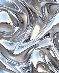 Seamless Sleek Abstract Metallic Liquid Background with Chrome Waves and Dynamic High-Gloss Reflections.