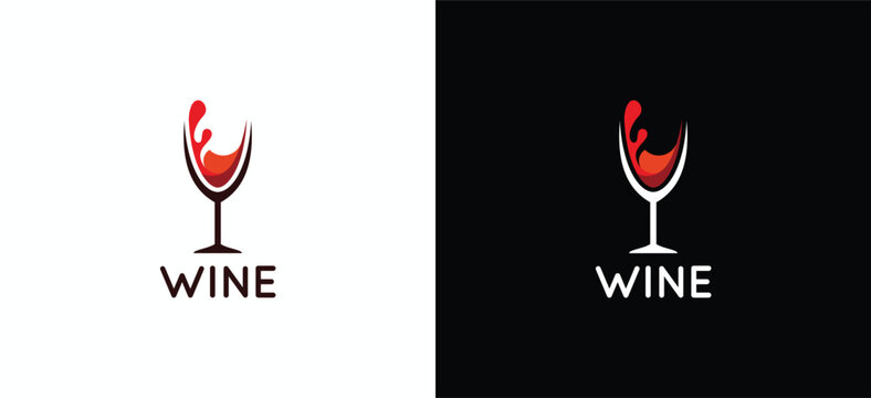 Wine glass logo design. Vector illustration of red wine drink