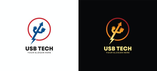 USB logo design with electric power icon symbol
