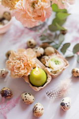 Easter concept, eggs and flowers