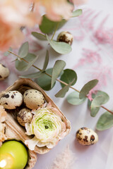 Easter concept, eggs and flowers