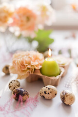 Easter concept, eggs and flowers