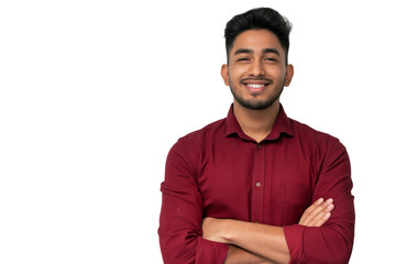 Confident South Asian male founder isolated on transparent white background